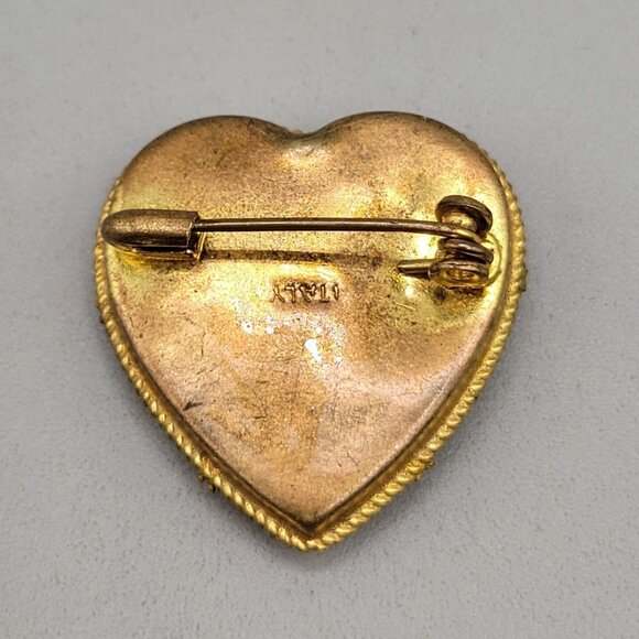 Vintage Italian Micro Mosaic Heart Shaped Brooch Pin Floral Design Brass - Picture 2 of 4